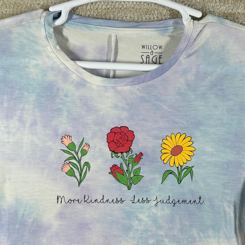 Willow & Sage Womens Boho Tie Dye Kindness Floral Graphic Tee Shirt Blue M